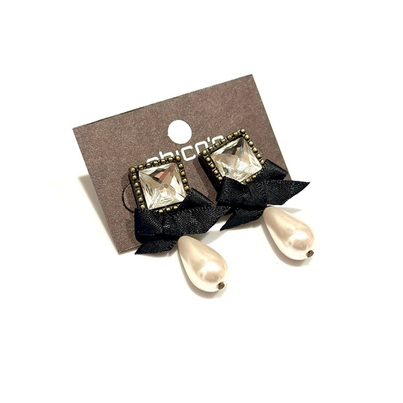 CHICO’s Parisian Chic Bow & Drop Pearl Earrings | NWT - Picture 6 of 8